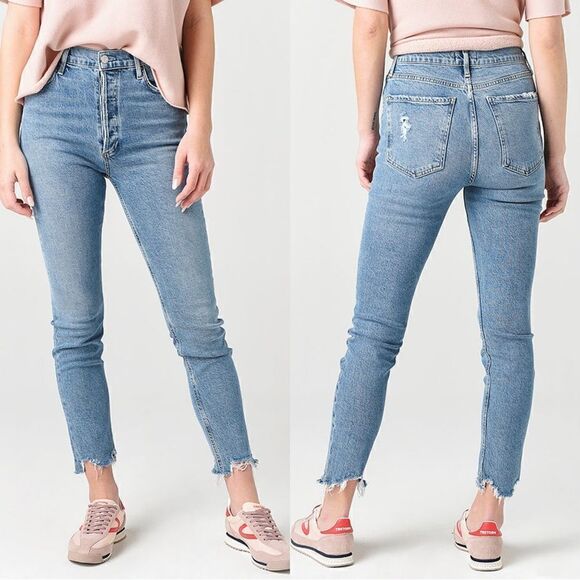 Agolde Nico Blue Jeans Skinny High Rise Slim Fit Cut Out Size 26 - Picture 1 of 11
